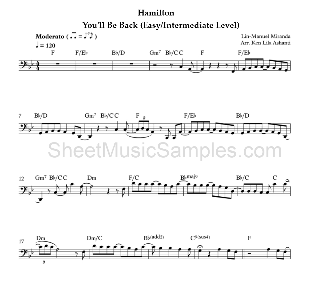 Hamilton - You'll Be Back (Easy/Intermediate Level)