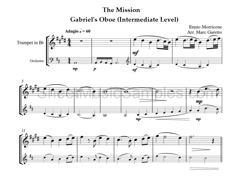 The Mission - Gabriel's Oboe (Intermediate Level)