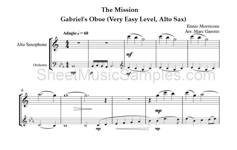 The Mission - Gabriel's Oboe (Very Easy Level, Alto Sax)