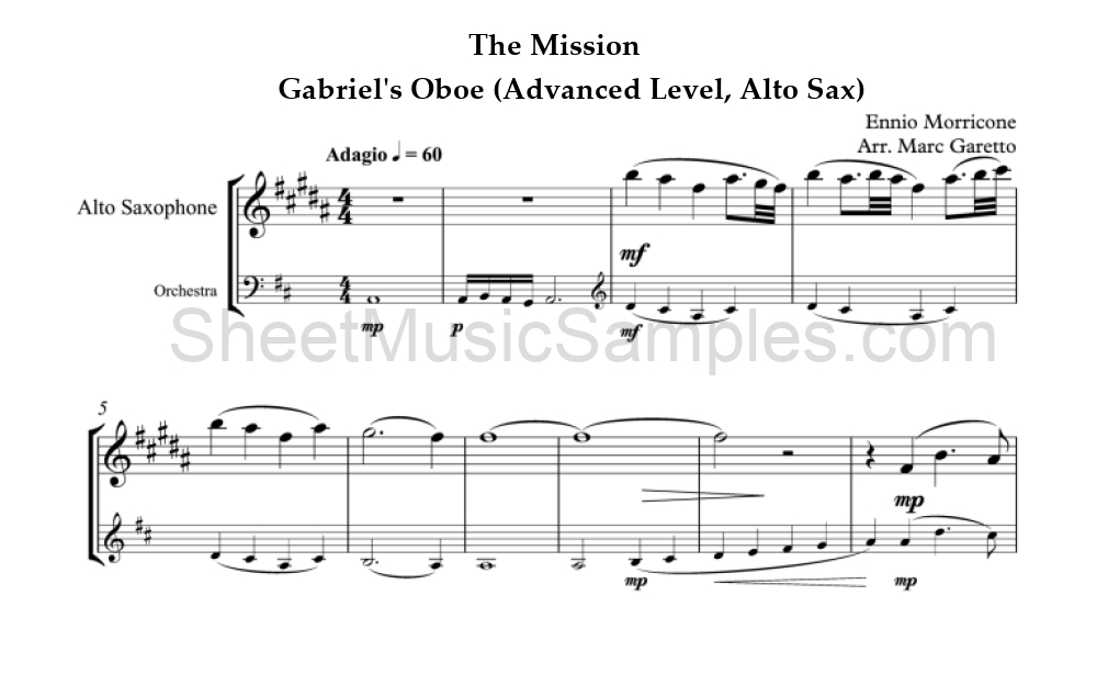 The Mission - Gabriel's Oboe (Advanced Level, Alto Sax)