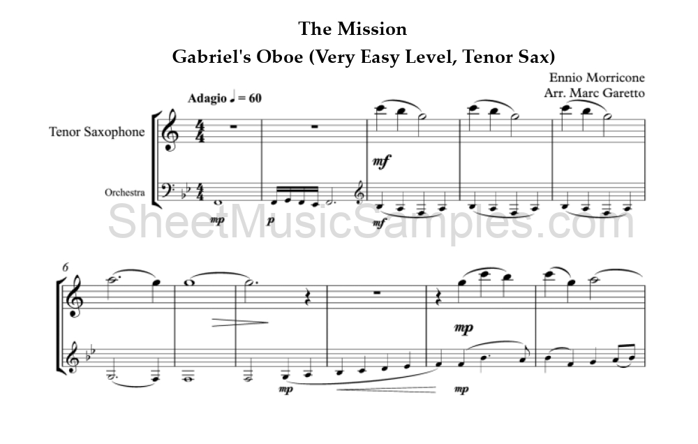 The Mission - Gabriel's Oboe (Very Easy Level, Tenor Sax)