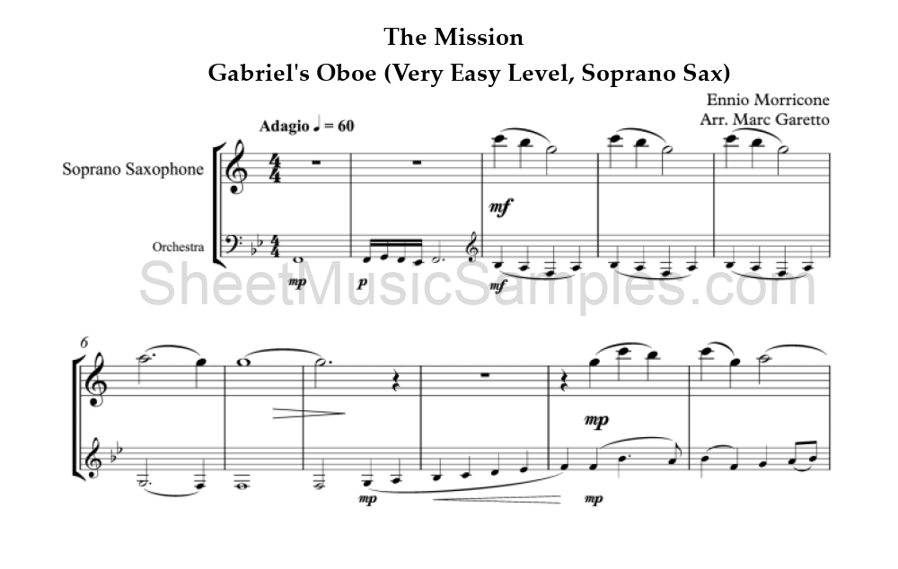 The Mission - Gabriel's Oboe (Very Easy Level, Soprano Sax)