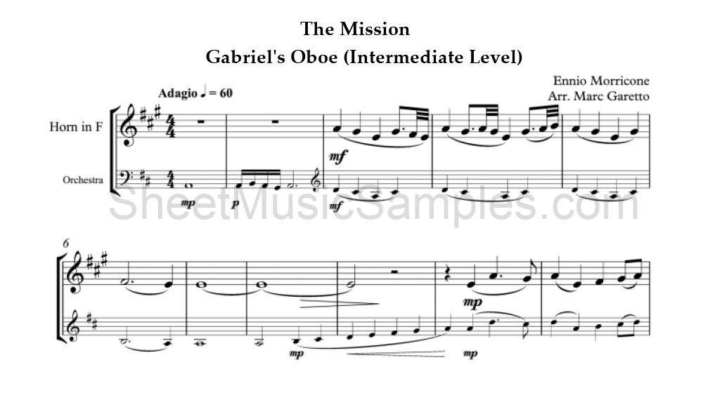 The Mission - Gabriel's Oboe (Intermediate Level)