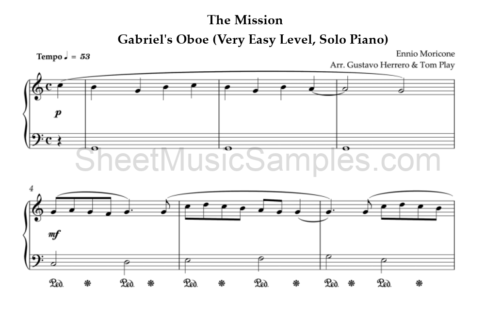 The Mission - Gabriel's Oboe (Very Easy Level, Solo Piano)