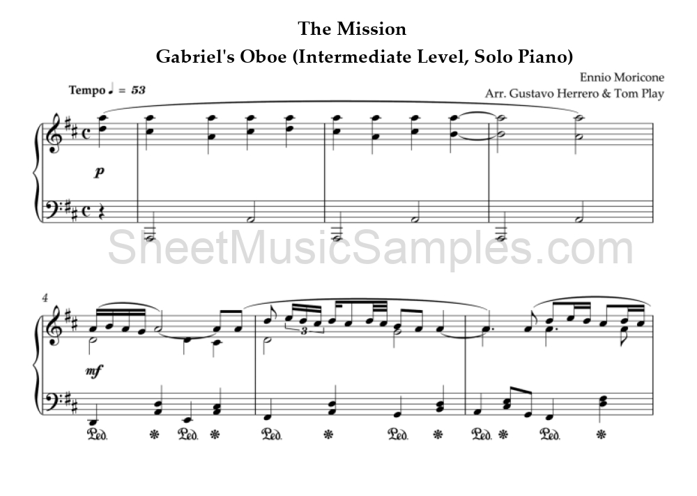 The Mission - Gabriel's Oboe (Intermediate Level, Solo Piano)