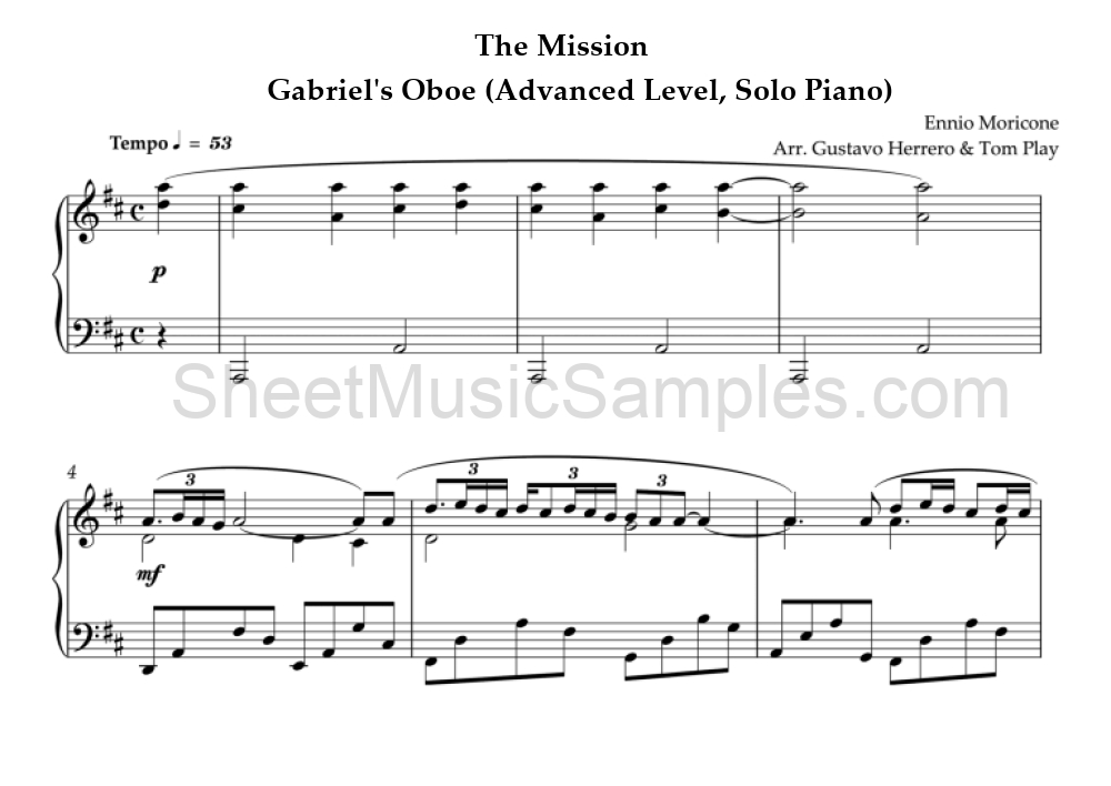 The Mission - Gabriel's Oboe (Advanced Level, Solo Piano)