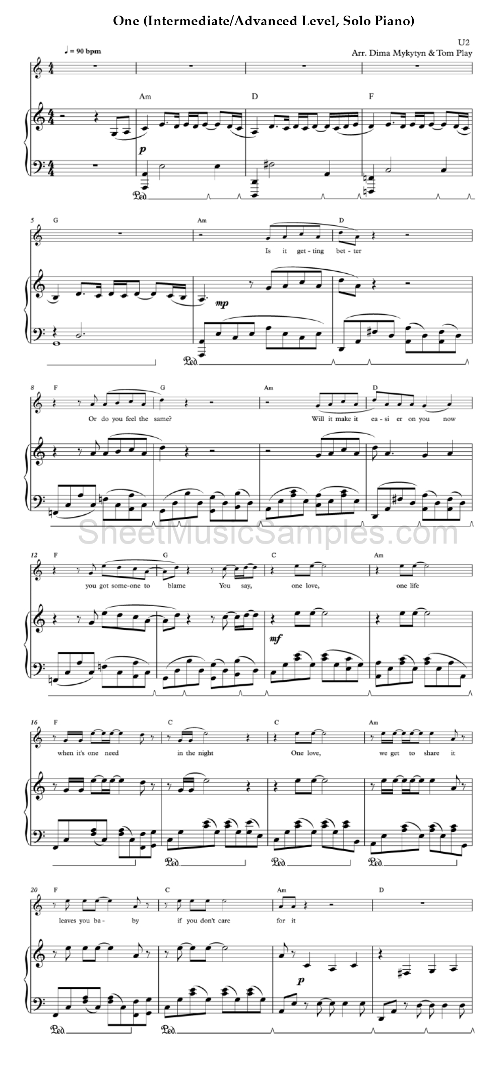 One (Intermediate/Advanced Level, Solo Piano)