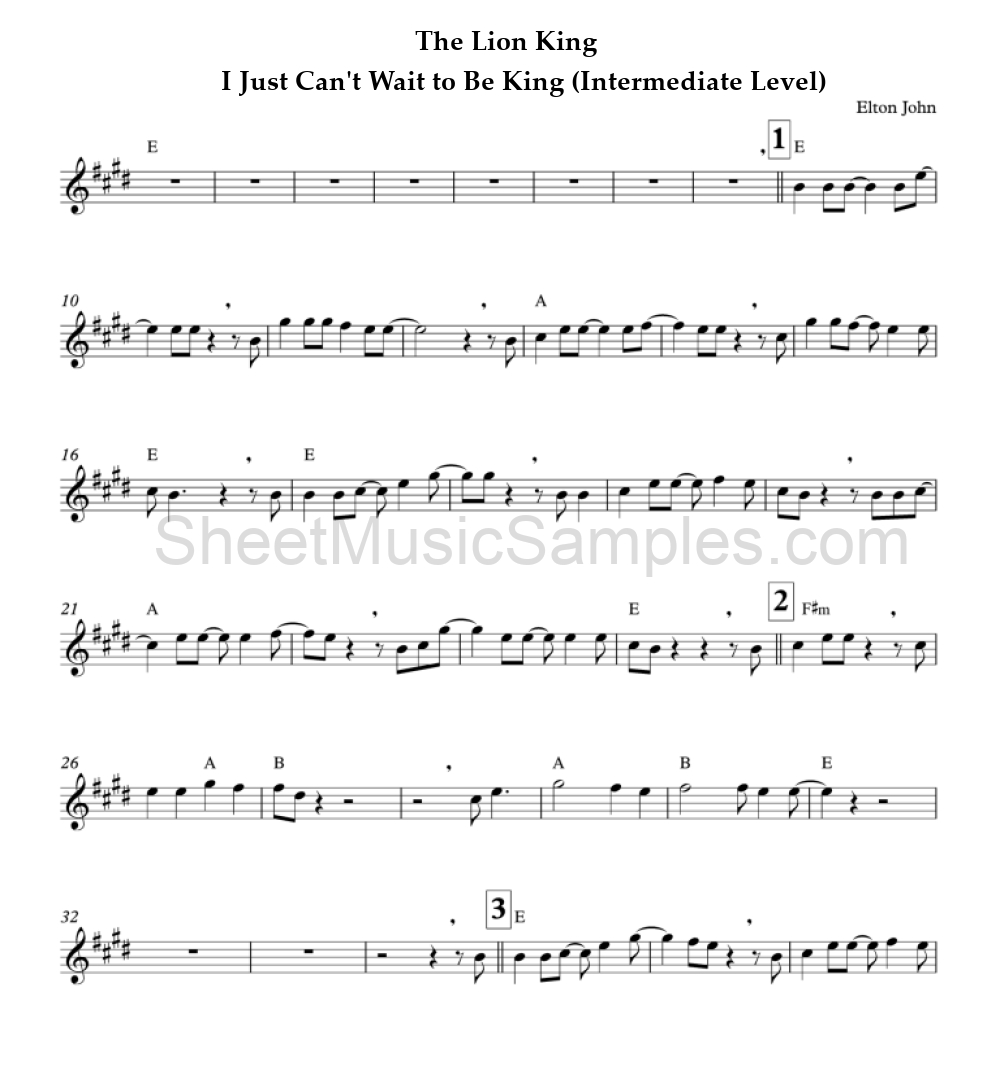 The Lion King - I Just Can't Wait to Be King (Intermediate Level)