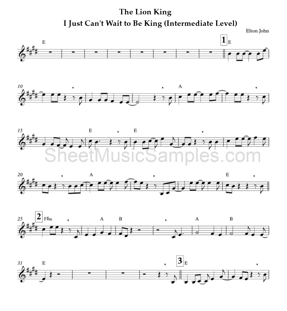 The Lion King - I Just Can't Wait to Be King (Intermediate Level)