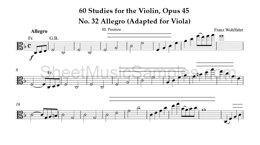 60 Studies for the Violin, Opus 45 - No. 32 Allegro (Adapted for Viola)