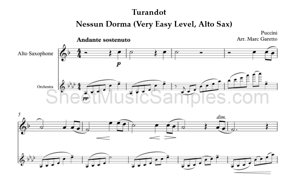 Turandot - Nessun Dorma (Very Easy Level, Alto Sax)