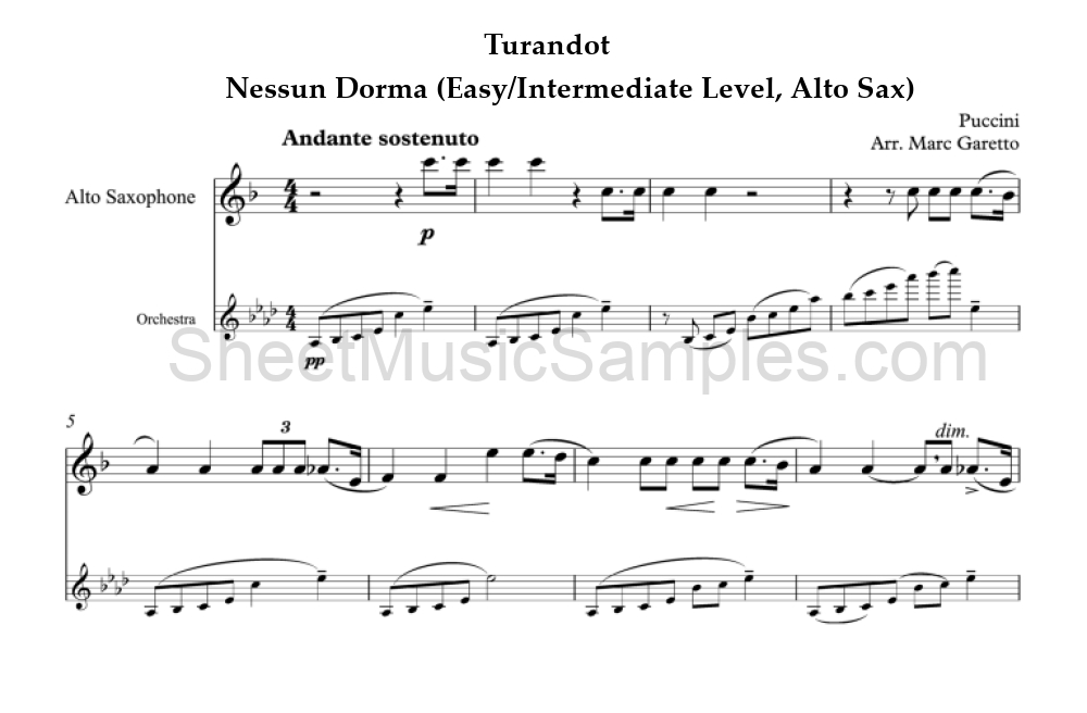 Turandot - Nessun Dorma (Easy/Intermediate Level, Alto Sax)