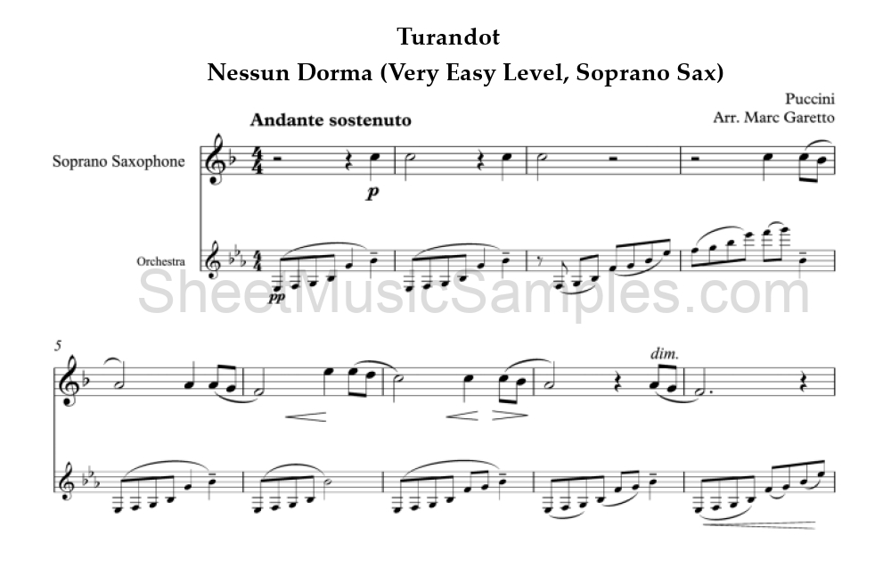 Turandot - Nessun Dorma (Very Easy Level, Soprano Sax)