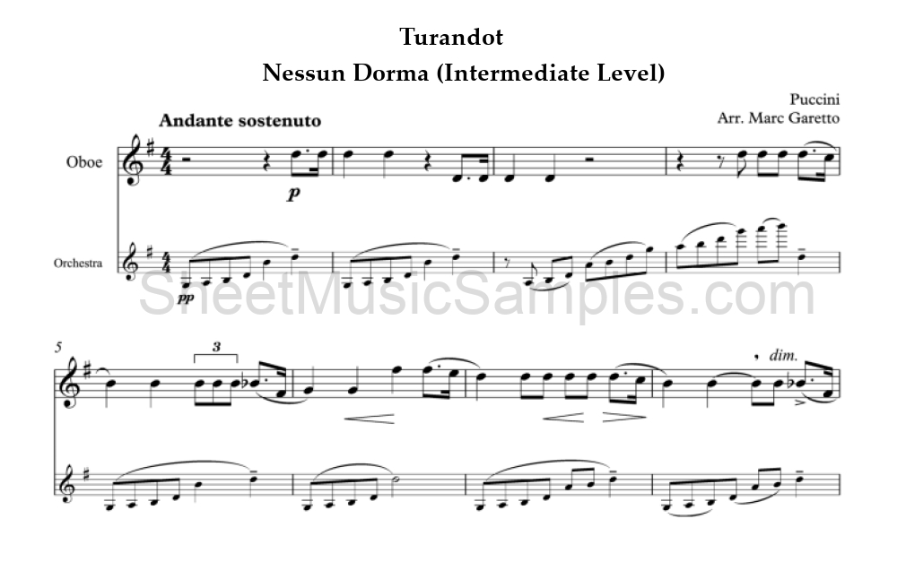 Turandot - Nessun Dorma (Intermediate Level)