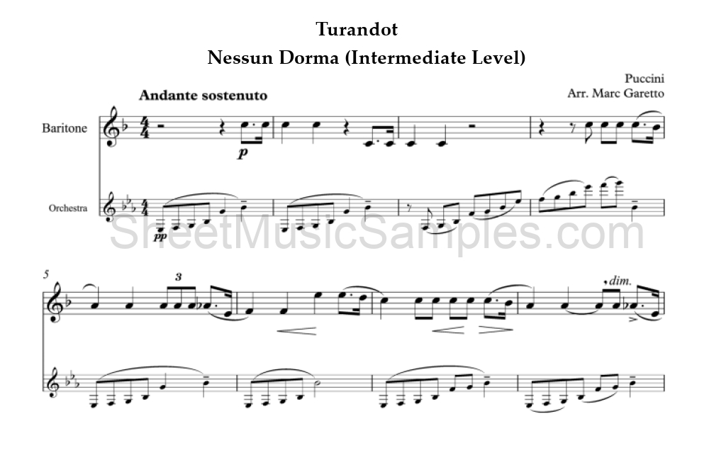 Turandot - Nessun Dorma (Intermediate Level)