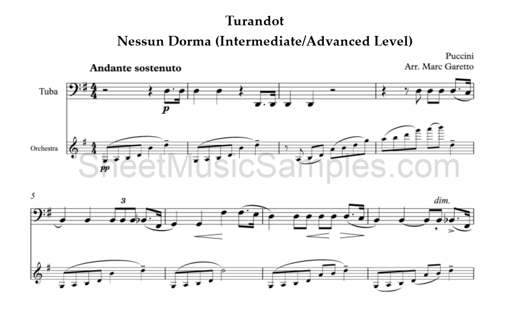 Turandot - Nessun Dorma (Intermediate/Advanced Level)