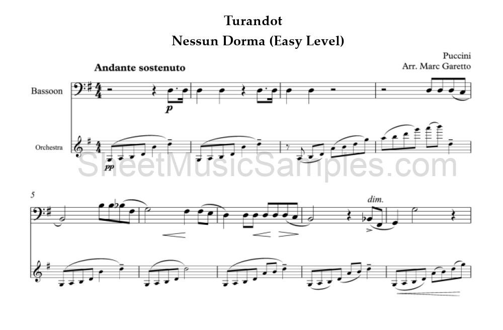 Turandot - Nessun Dorma (Easy Level)