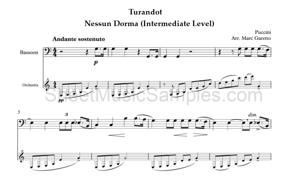 Turandot - Nessun Dorma (Intermediate Level)