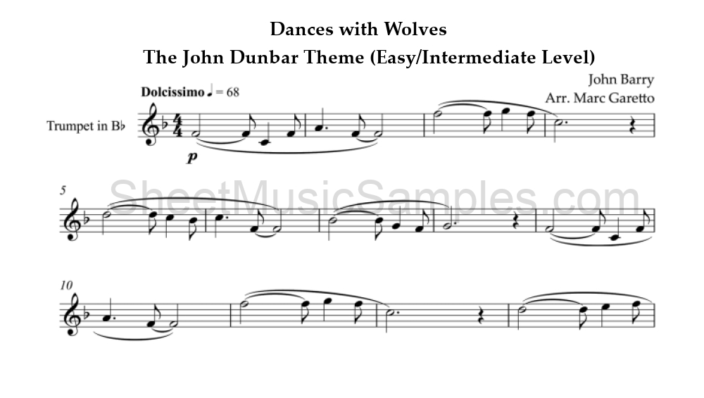 Dances with Wolves - The John Dunbar Theme (Easy/Intermediate Level)