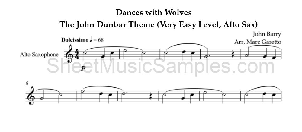 Dances with Wolves - The John Dunbar Theme (Very Easy Level, Alto Sax)