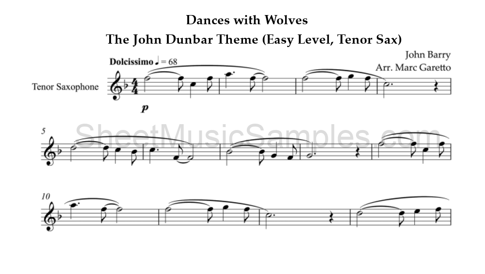 Dances with Wolves - The John Dunbar Theme (Easy Level, Tenor Sax)