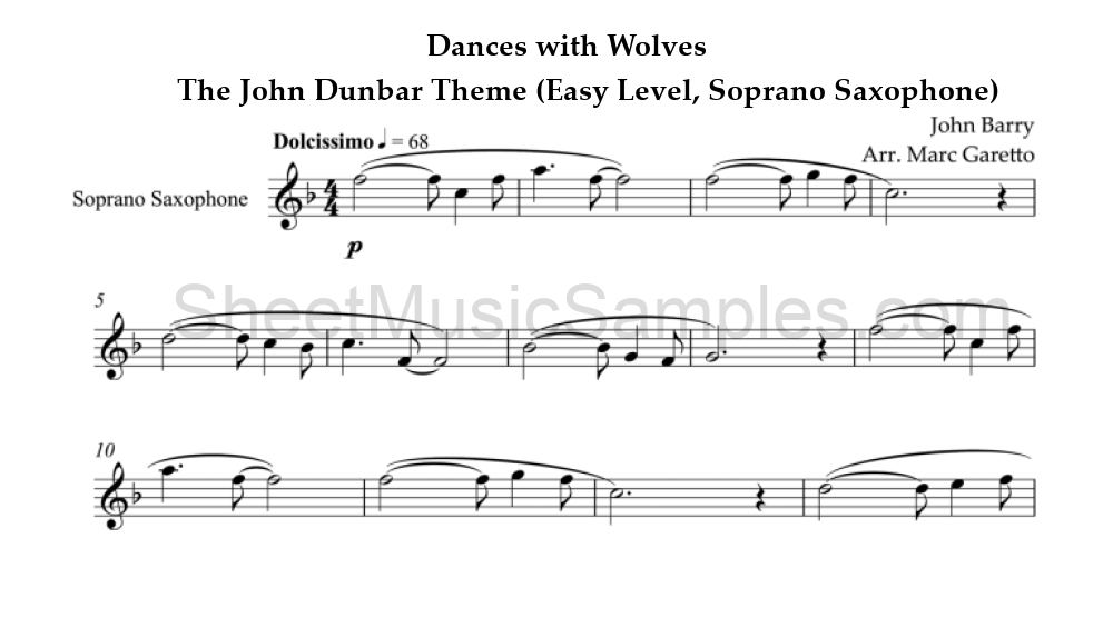 Dances with Wolves - The John Dunbar Theme (Easy Level, Soprano Saxophone)