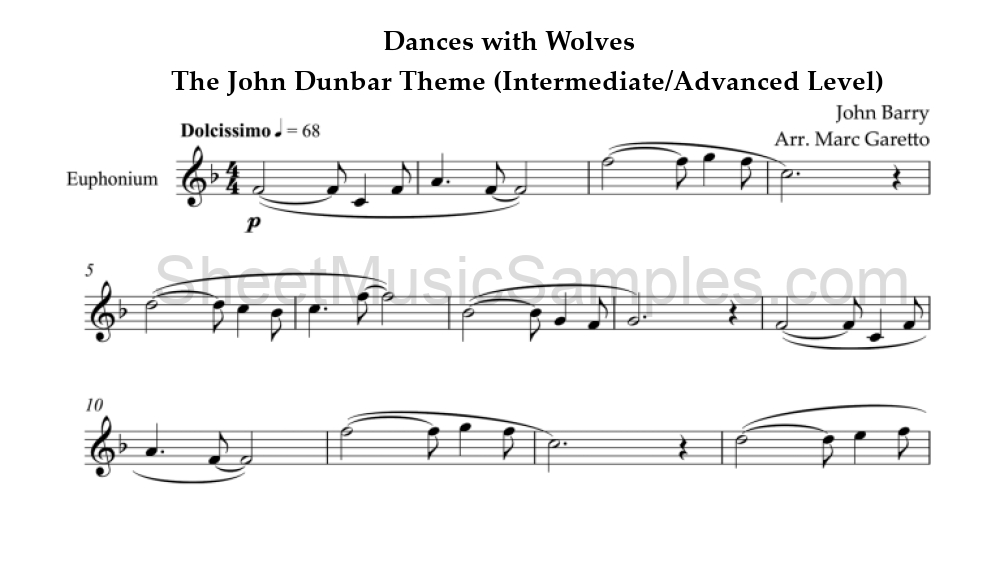 Dances with Wolves - The John Dunbar Theme (Intermediate/Advanced Level)