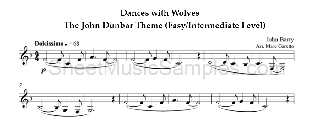 Dances with Wolves - The John Dunbar Theme (Easy/Intermediate Level)