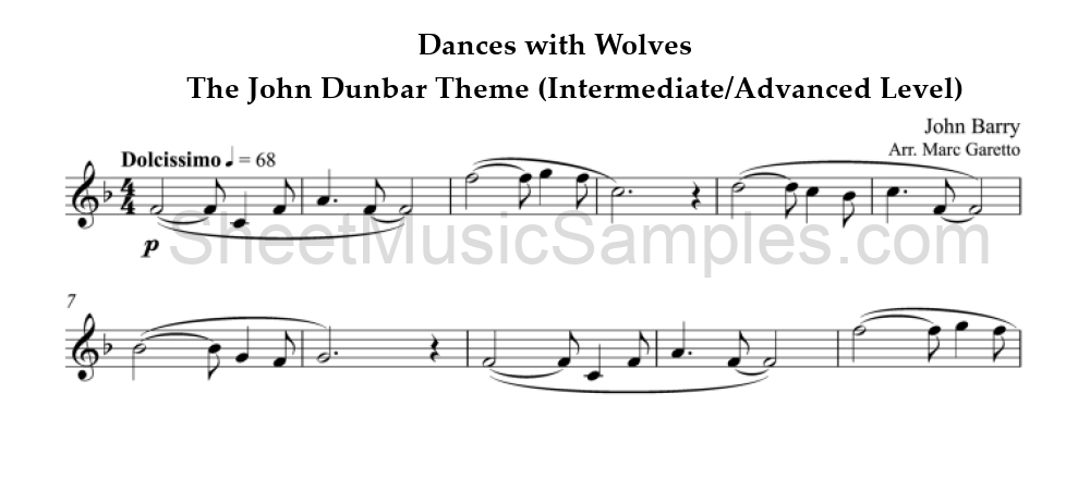 Dances with Wolves - The John Dunbar Theme (Intermediate/Advanced Level)