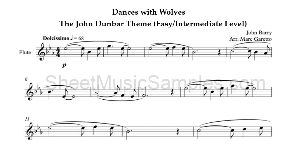 Dances with Wolves - The John Dunbar Theme (Easy/Intermediate Level)