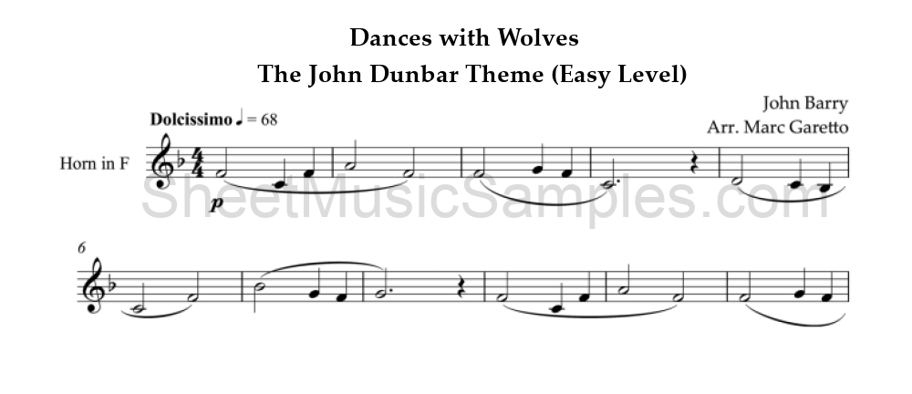 Dances with Wolves - The John Dunbar Theme (Easy Level)