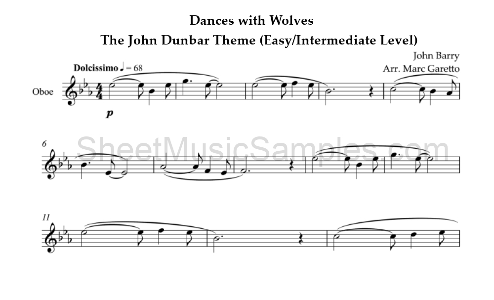 Dances with Wolves - The John Dunbar Theme (Easy/Intermediate Level)