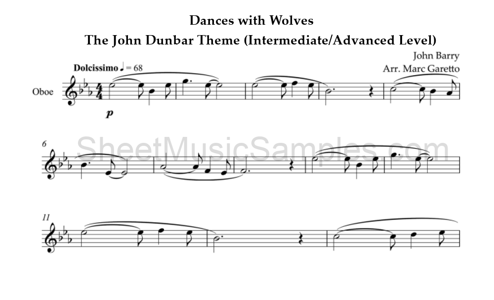 Dances with Wolves - The John Dunbar Theme (Intermediate/Advanced Level)