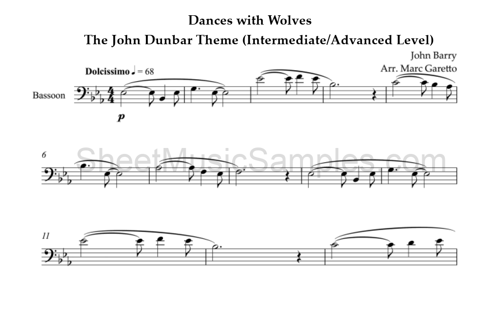 Dances with Wolves - The John Dunbar Theme (Intermediate/Advanced Level)