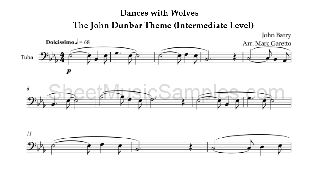 Dances with Wolves - The John Dunbar Theme (Intermediate Level)