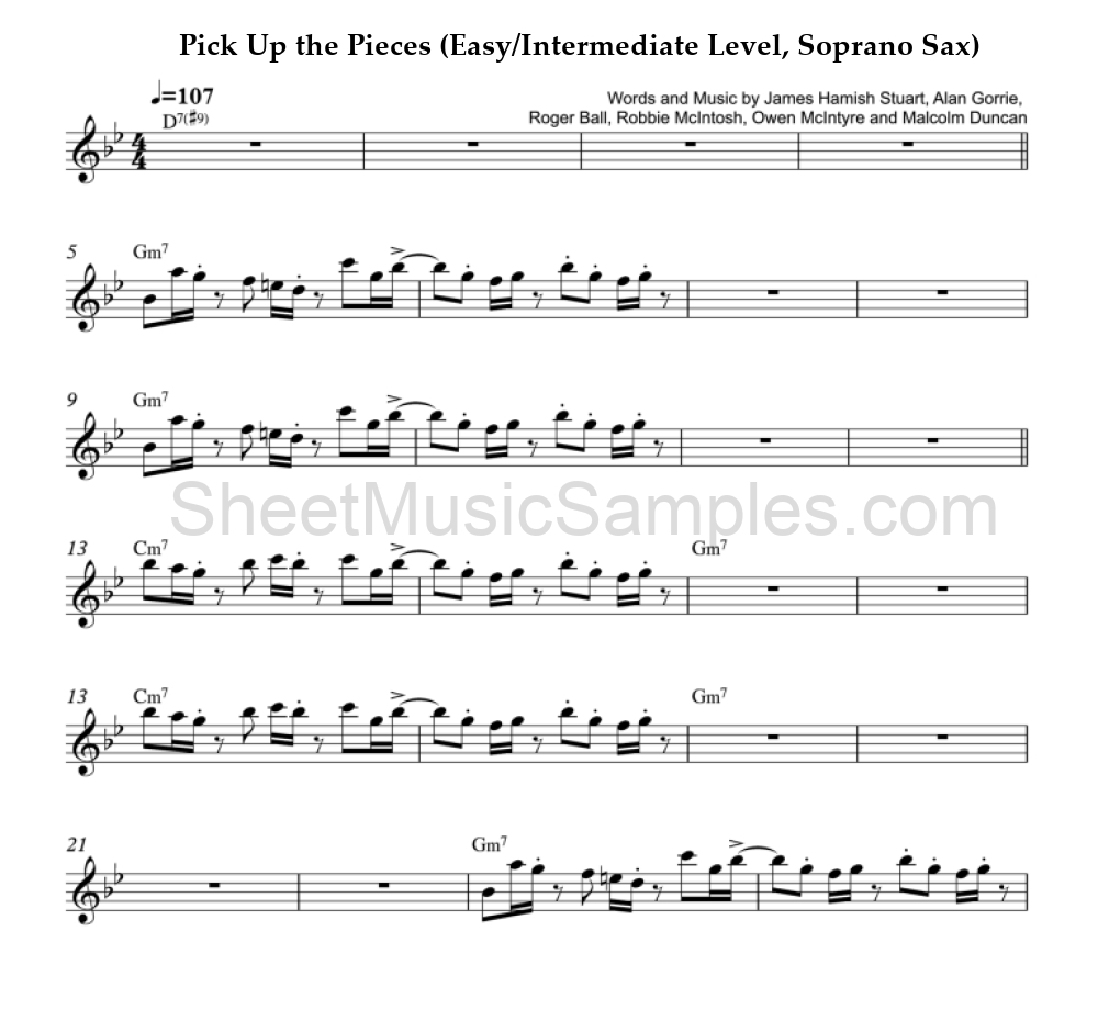 Pick Up the Pieces (Easy/Intermediate Level, Soprano Sax)