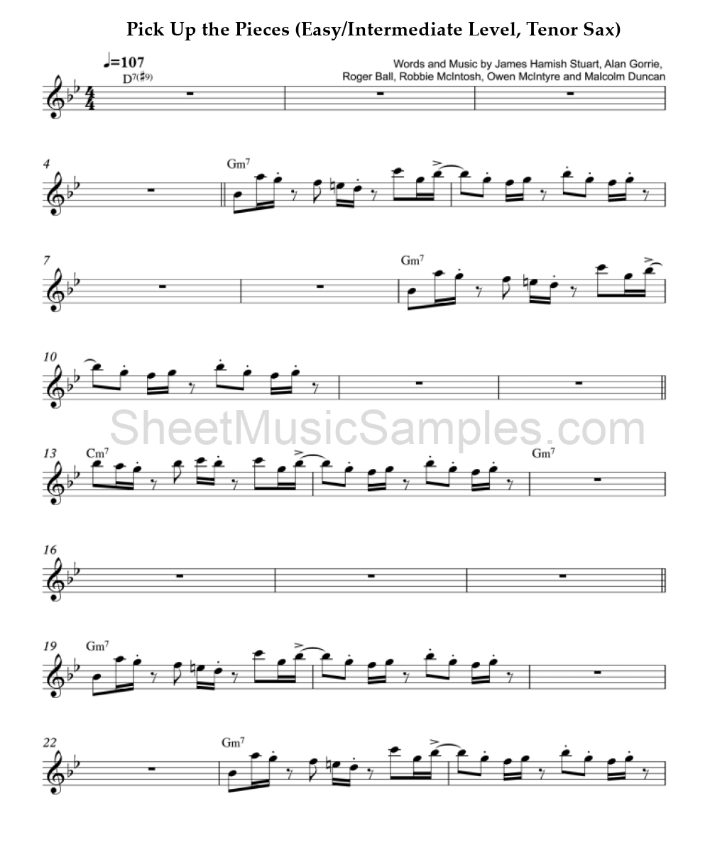 Pick Up the Pieces (Easy/Intermediate Level, Tenor Sax)