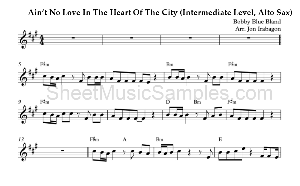 Ain’t No Love In The Heart Of The City (Intermediate Level, Alto Sax)