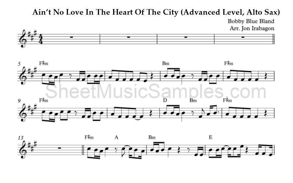 Ain’t No Love In The Heart Of The City (Advanced Level, Alto Sax)