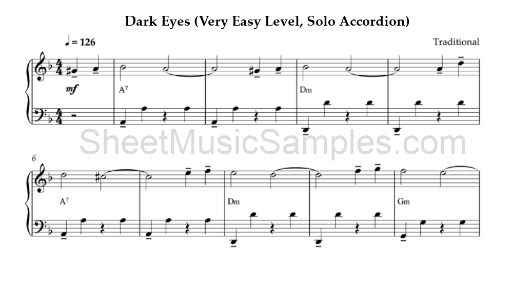 Dark Eyes (Very Easy Level, Solo Accordion)