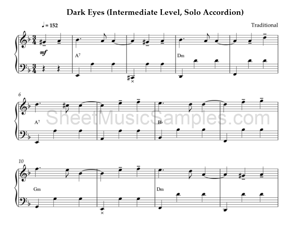 Dark Eyes (Intermediate Level, Solo Accordion)