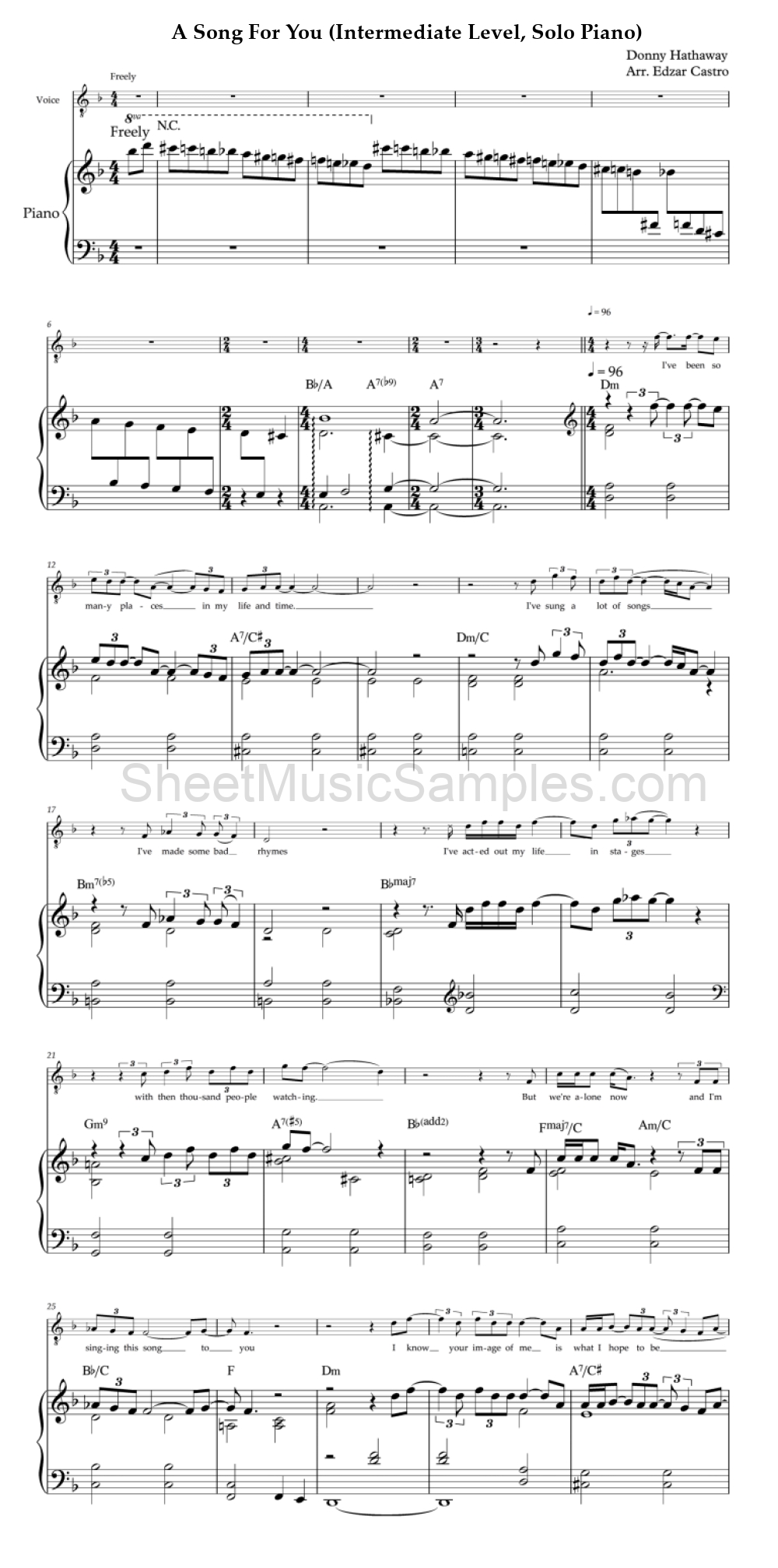 A Song For You (Intermediate Level, Solo Piano)