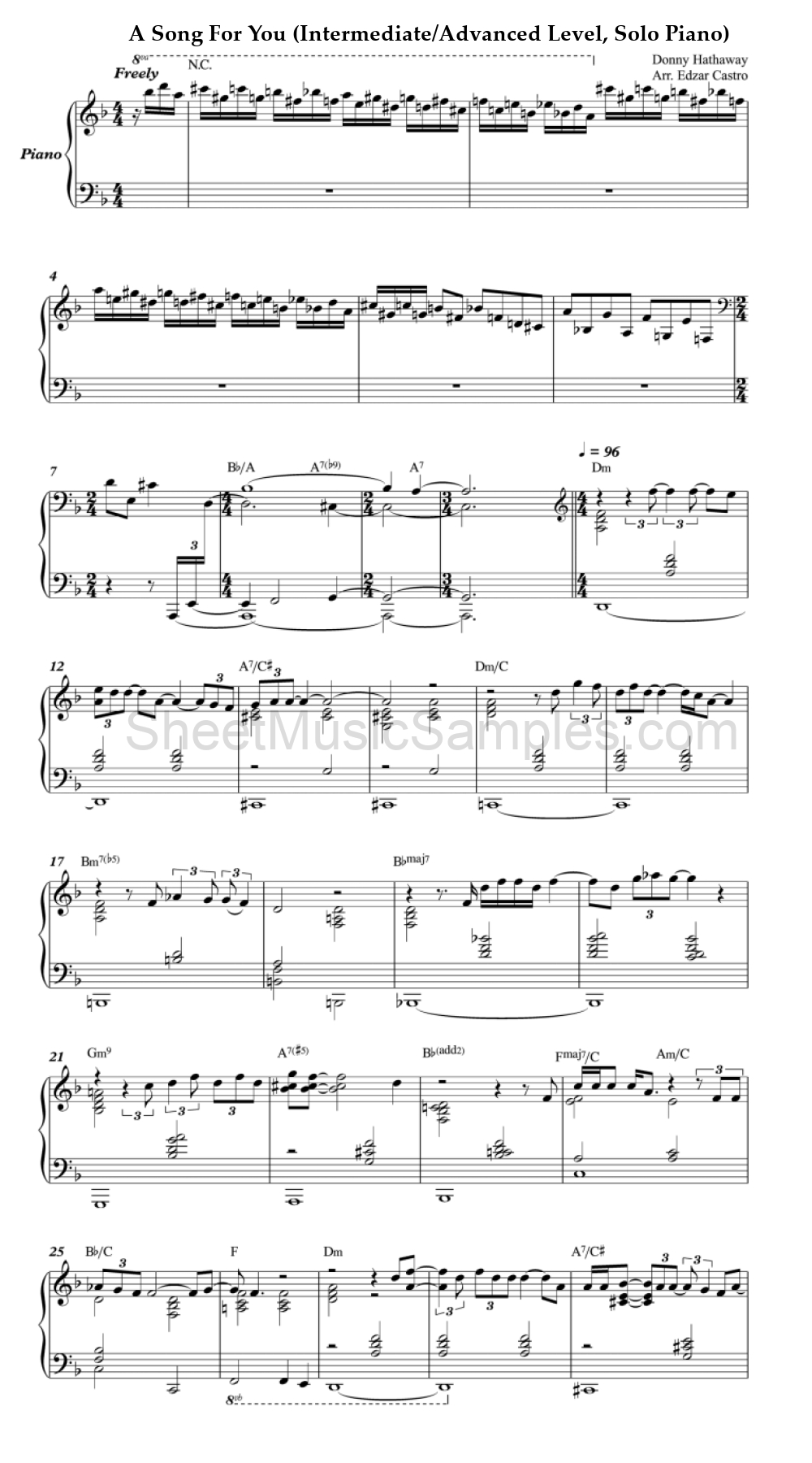 A Song For You (Intermediate/Advanced Level, Solo Piano)