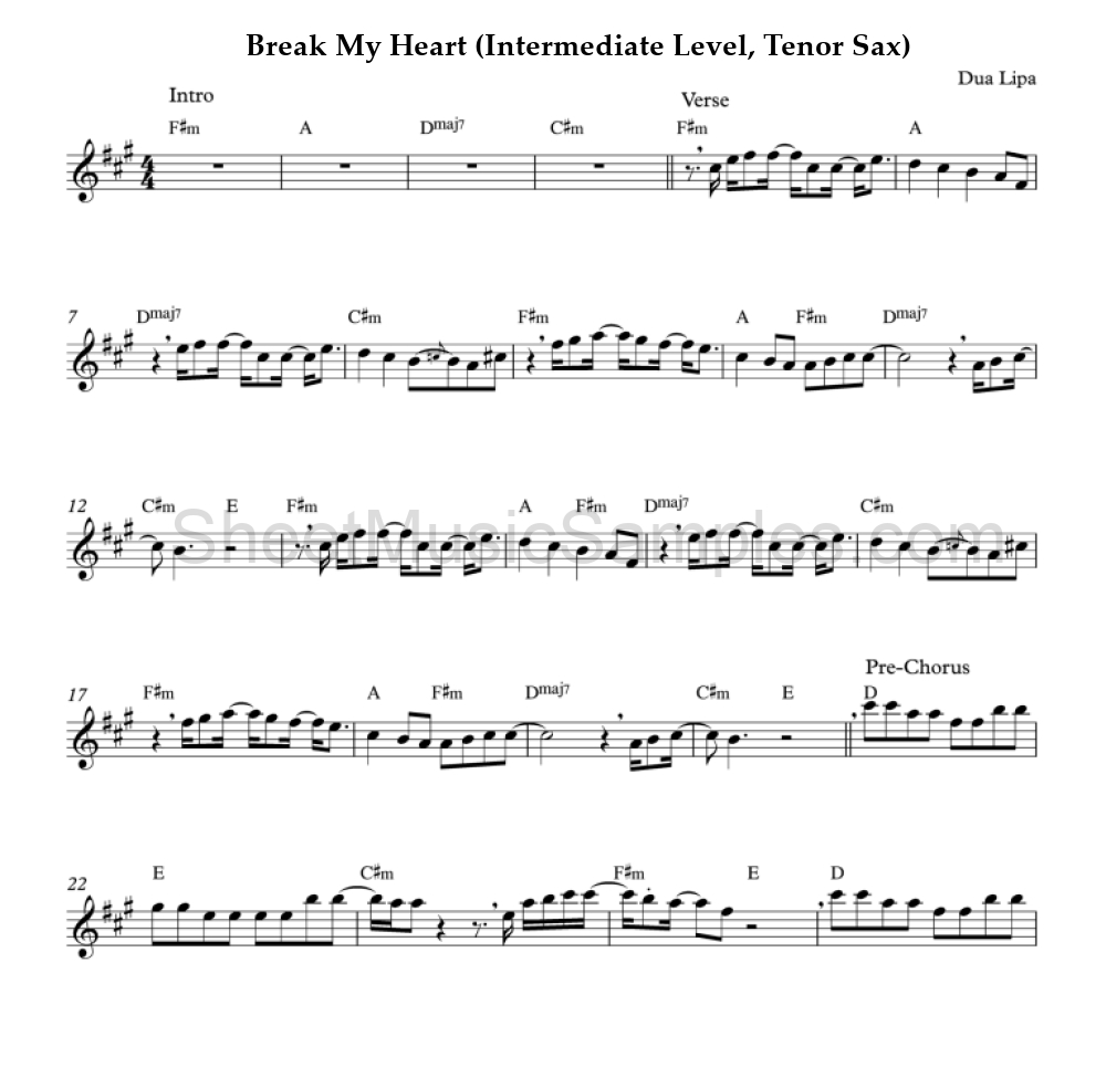 Break My Heart (Intermediate Level, Tenor Sax)