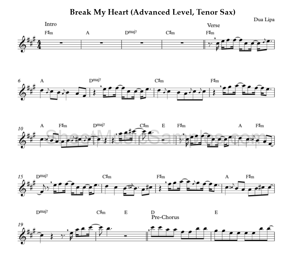 Break My Heart (Advanced Level, Tenor Sax)