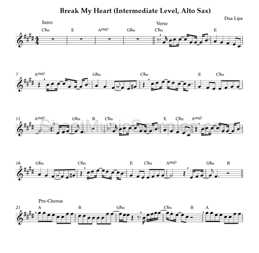 Break My Heart (Intermediate Level, Alto Sax)