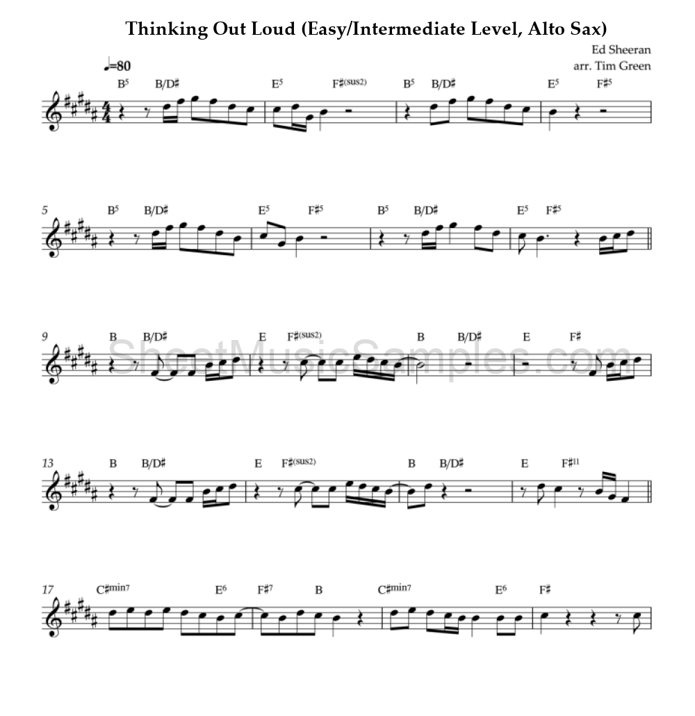 Thinking Out Loud (Easy/Intermediate Level, Alto Sax)