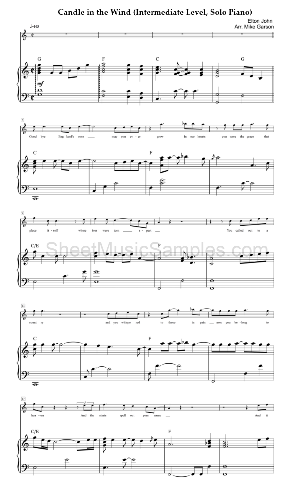 Candle in the Wind (Intermediate Level, Solo Piano)