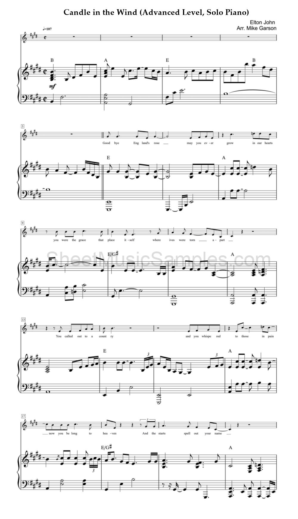 Candle in the Wind (Advanced Level, Solo Piano)