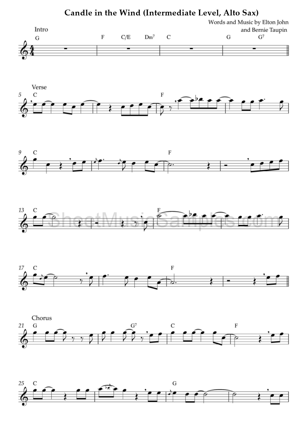 Candle in the Wind (Intermediate Level, Alto Sax)